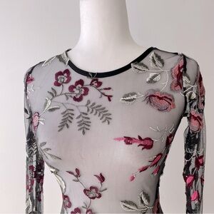 Sheer Bodysuit with Floral Embroidery